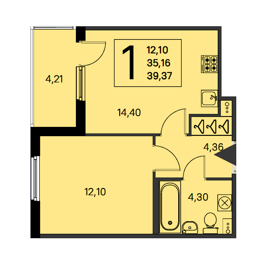 1-комнатная квартира 35.16 м², 1/4 эт., ЖК «Любоград в Стрельне»